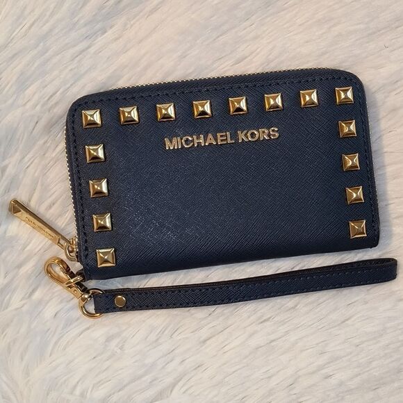 Michael Kors Selma Navy Blue Studded Wallet - Picture 1 of 4